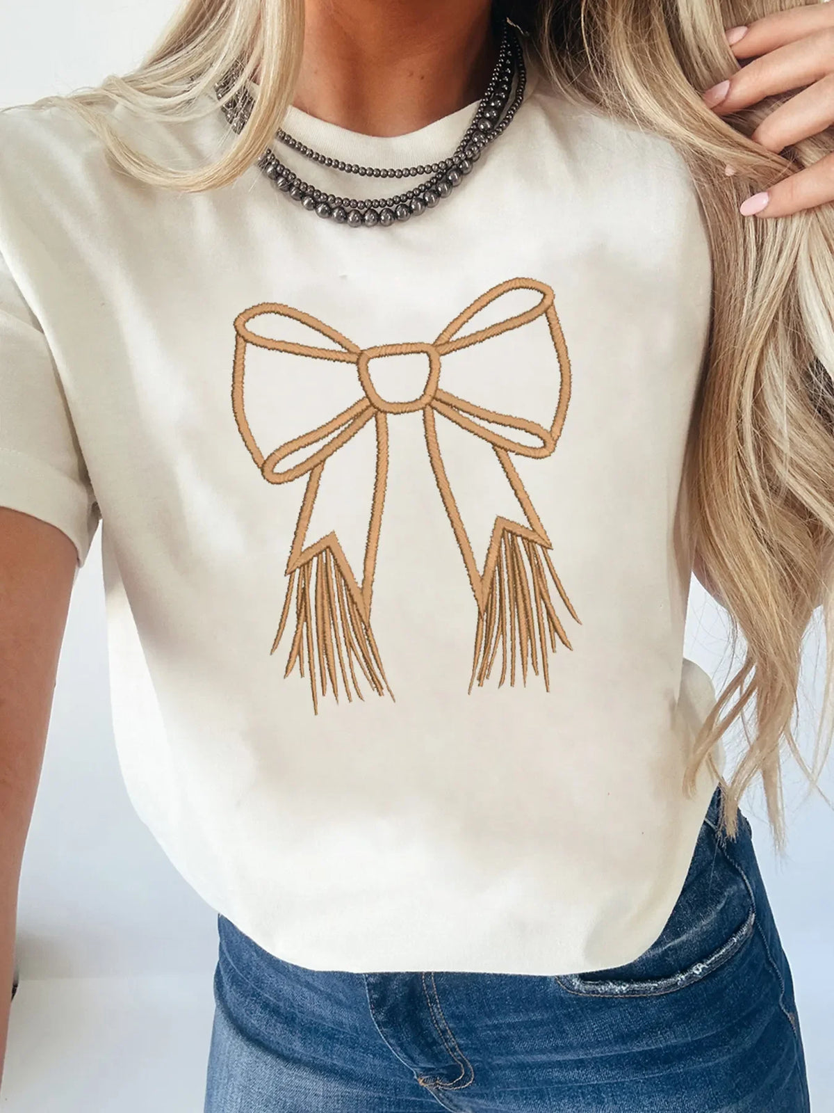Bowknot Western Round Neck T Shirt