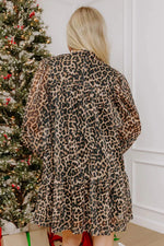 Leopard Print Long Sleeve Short Shift Dress