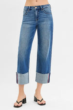 RISEN Full Size Tummy Control Mid Rise Crop Wide Cuffed Jeans Plus Size - Ladyez
