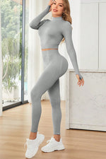 Mock Neck Long Sleeve Top and Leggings Active Set - Ladyez