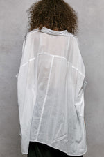 POL Button Down Embroidered Floral High-Low Hem Shirt