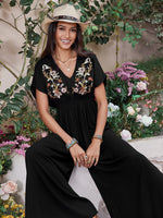 Embroidered Ruched Short Sleeve Jumpsuit - Ladyez