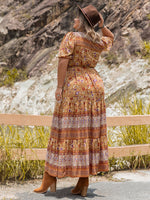 Plus Size Tie Waist Puff Sleeve Dress - Ladyez