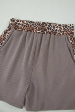 Leopard Trim Ribbed Knit Tee and Shorts Set