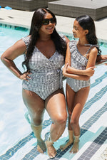 Marina West Swim Full Size Float On Ruffle Faux Wrap One-Piece in Black - Ladyez
