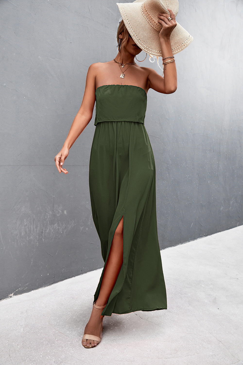 Strapless Split Maxi Dress - Ladyez