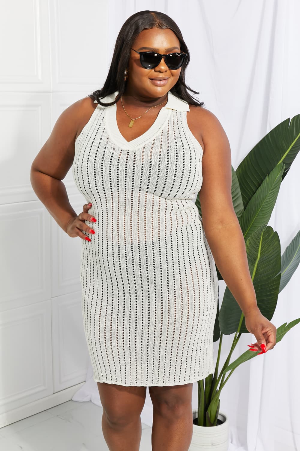 Openwork Johnny Collar Cover Up Dress - Ladyez