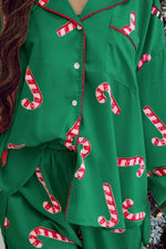 Candy Cane Collared Neck Long Sleeve Top and Shorts Lounge Set - Ladyez