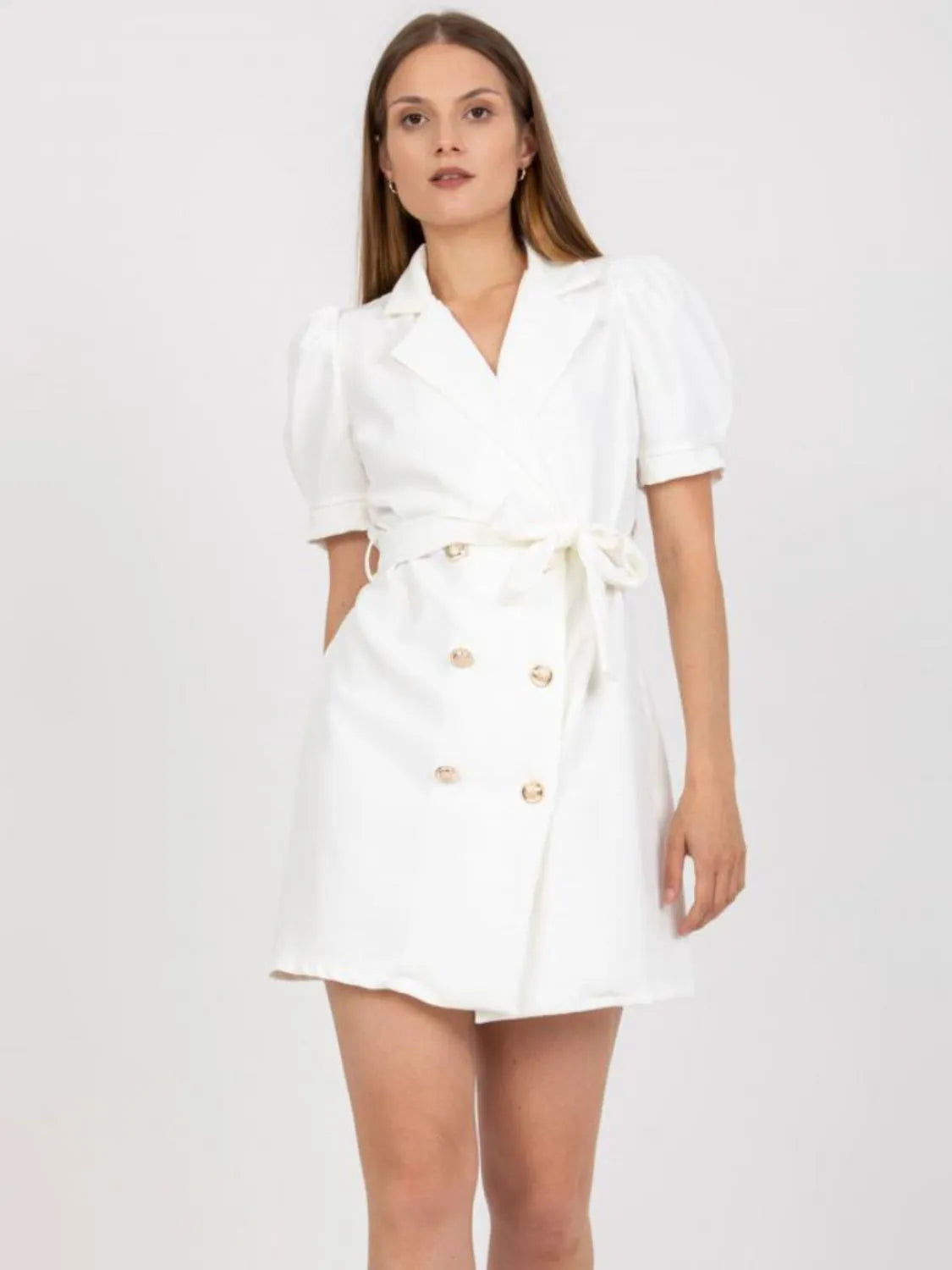 Tie Waist Short Sleeve Blazer Dress - Ladyez