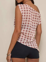 One-Shoulder Plaid Tank Top - Ladyez