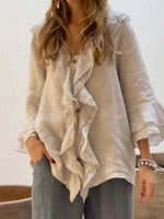 Full Size Ruffle Trim 3/4 Sleeve Blouse Plus Size