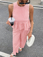 Gingham Sleeveless Top and Wide Leg Pants Set