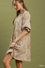 Umgee Floral Textured Jacqaurd V-Neck Dress
