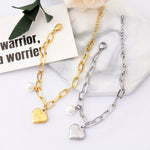 Heart Charm Pearl Accent Chain Bracelet
