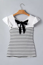 Stripe Contrast Knot Back Ruffle Trim Tank Top