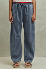 SO ME Stripe Denim Barrel Jeans Drawstring Waistband