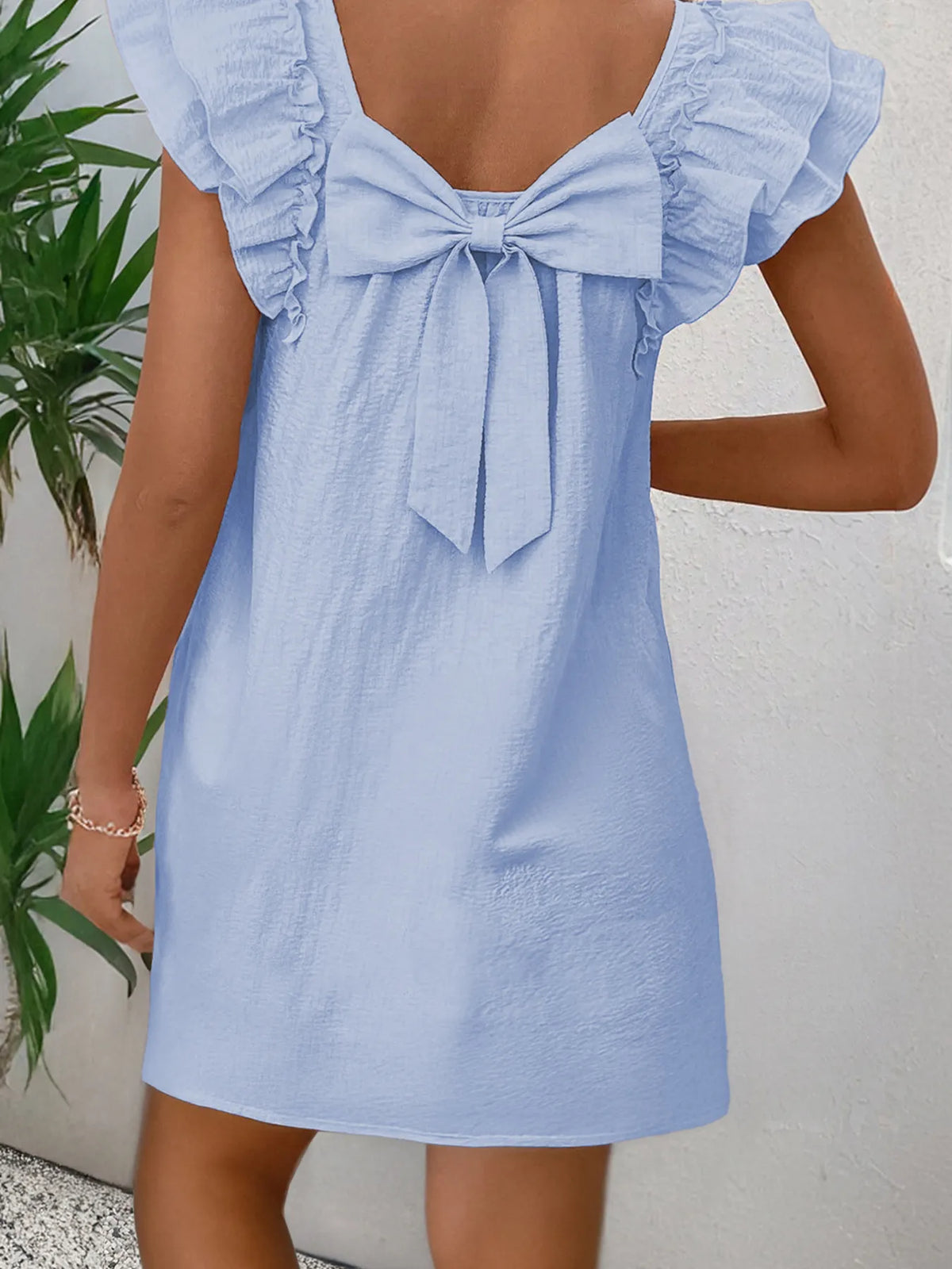 Bow Back Ruffled Sleeve Dress - Ladyez