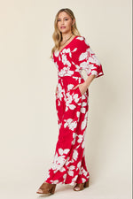 Double Take Full Size Printed Tie Back Wide Leg Jumpsuit - Ladyez