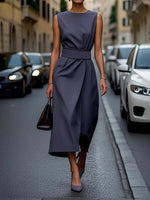Round Neck Sleeveless Midi Dress - Ladyez
