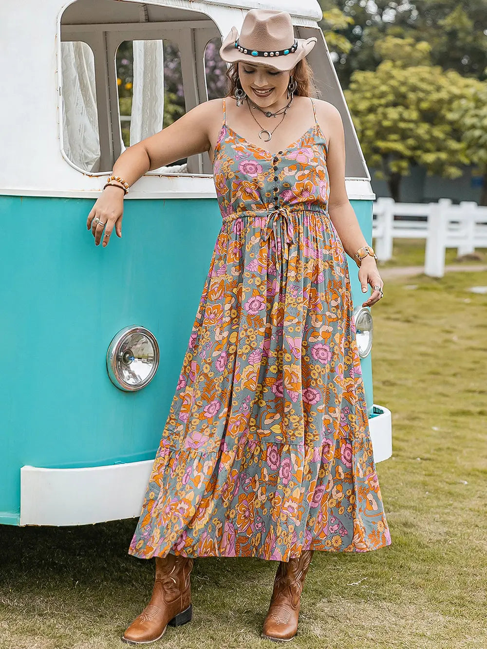 Drawstring Ruffle Hem Maxi Dress - Ladyez