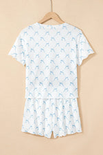 Printed Round Neck Top and Shorts Two-Piece Lounge Set - Ladyez