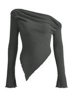 Asymmetrical One-Shoulder Ribbed Knit Top