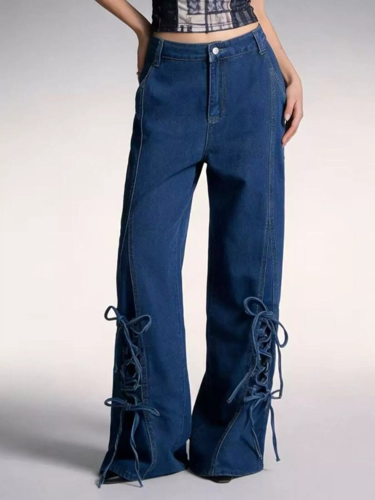 Lace-Up Wide Leg Jeans
