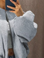 Plus Size Casual Fleece Zip-Up Bomber Jacket