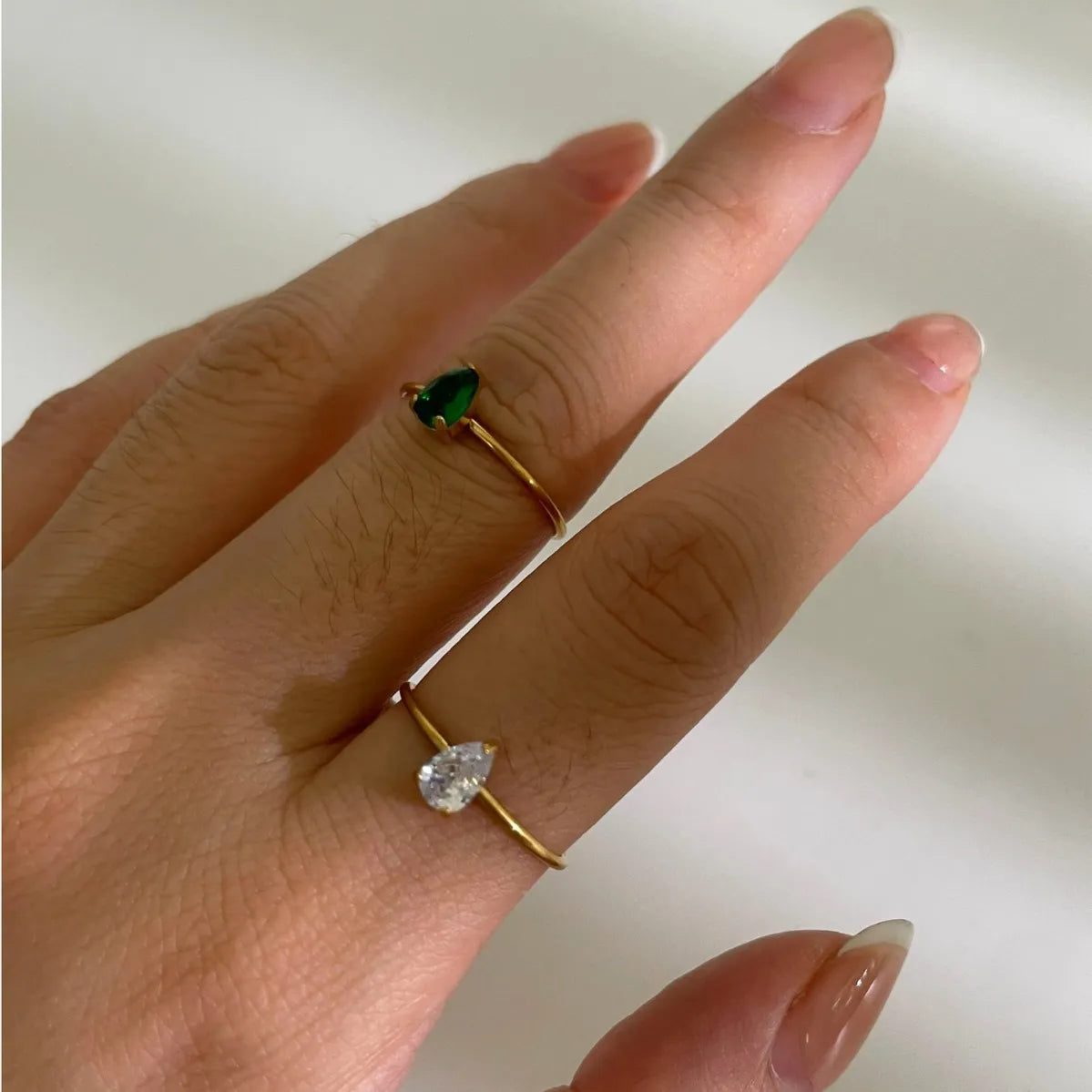 2-Piece 18K Gold-Plated Inlaid Zircon Open Ring - Ladyez