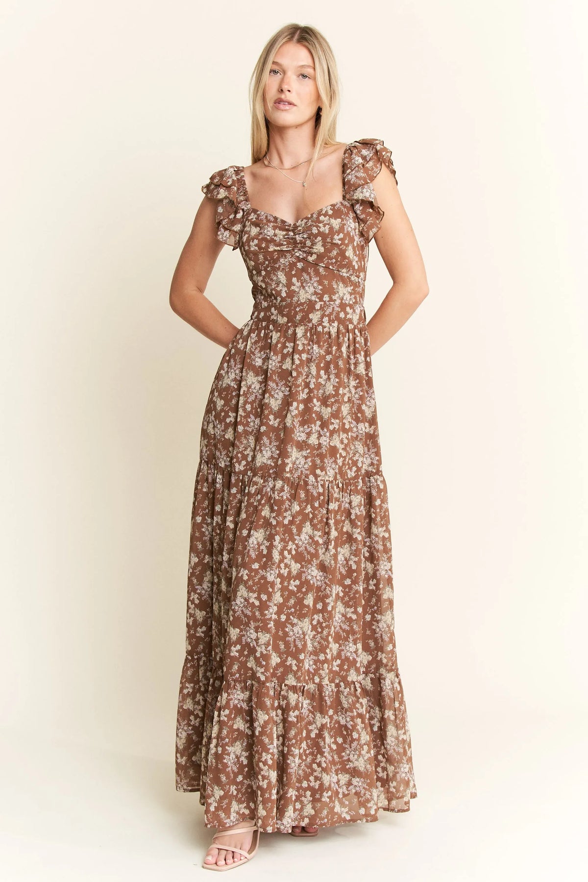 Jade By Jane Ruffle Sleeve Tiered Maxi Dress - Ladyez