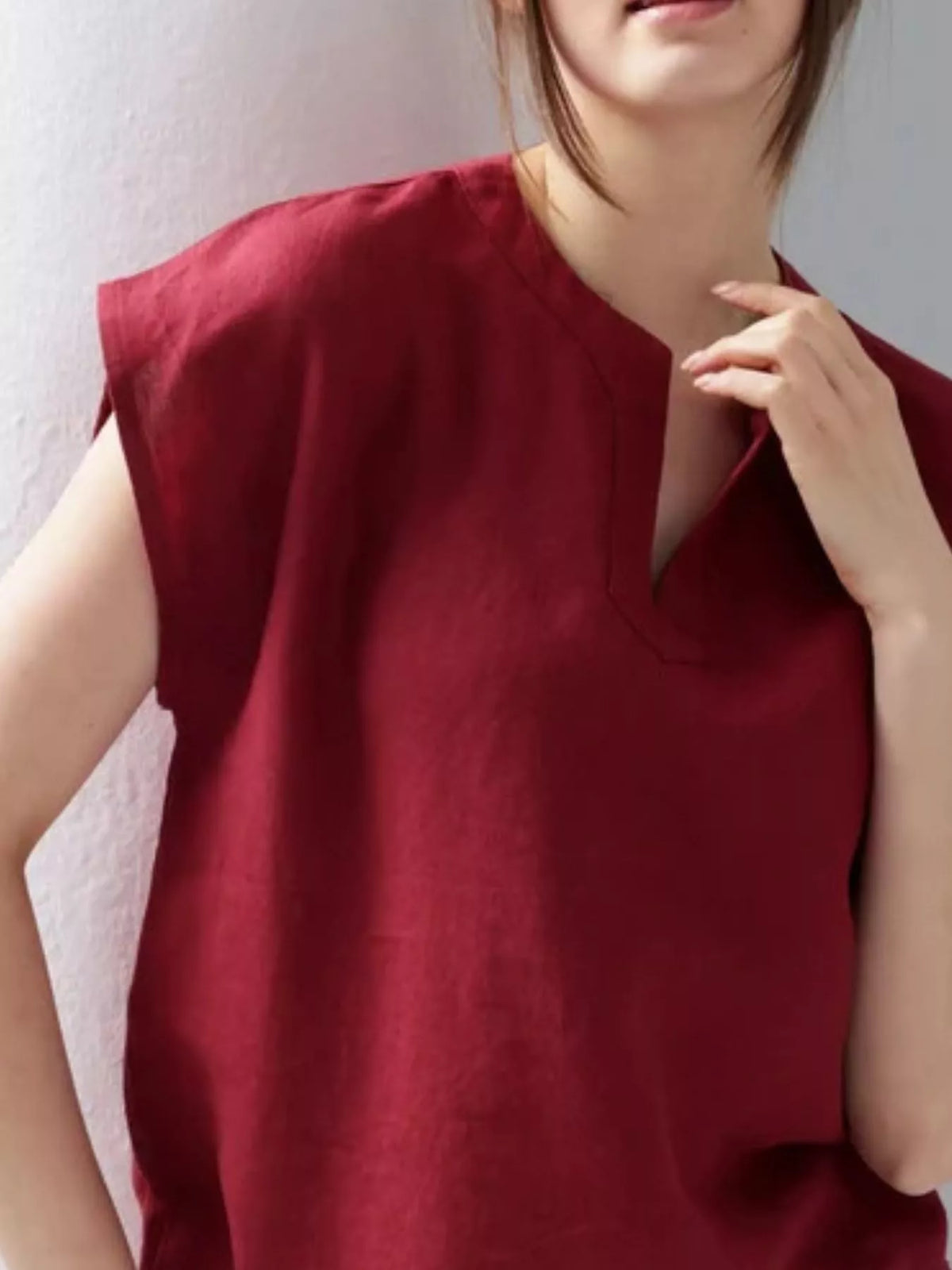 Notched Cap Sleeve Blouse