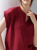 Notched Cap Sleeve Blouse