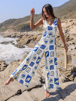 Printed V-Neck Wide Leg Jumpsuit - Ladyez