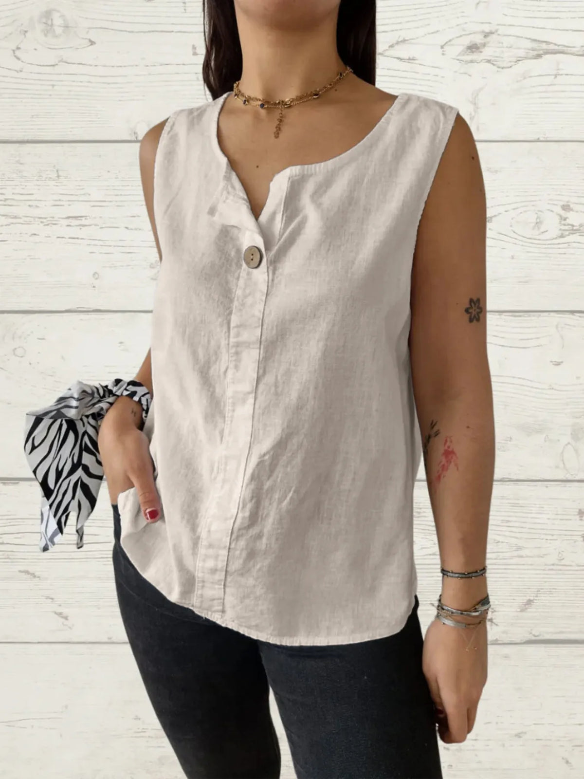 Full Size Casual Linen Sleeveless Blouse Plus Size - Ladyez