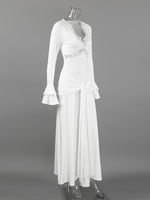 Lace Trim Long Sleeve Maxi Dress