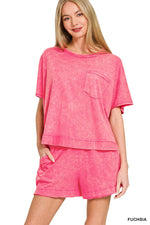 Zenana Acid Washed Oversized Top & Shorts Set