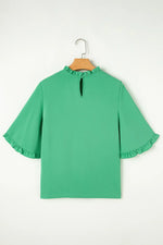 Frill Round Neck Wide Half Sleeve Blouse