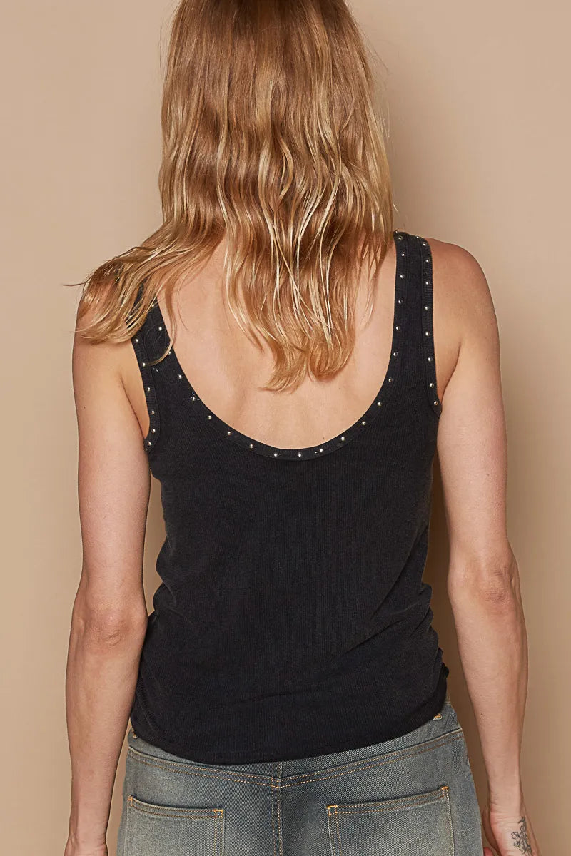 POL Ribbed Tank Top with Metallic Stud Detail - Ladyez