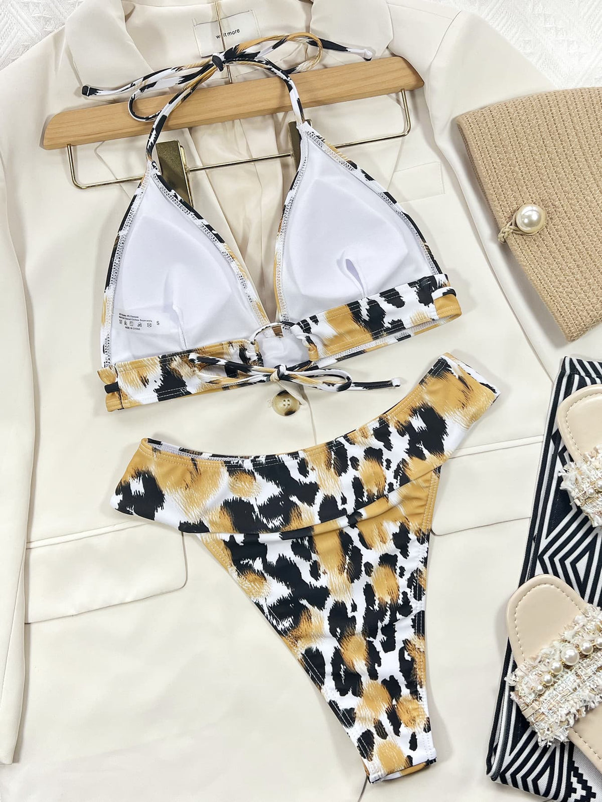 Animal Print Halter Neck Bikini Set - Ladyez
