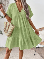 Swiss Dot V-Neck Tiered Mini Dress