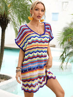 Angel Wings Rainbow Stripe Scalloped V-Neck Cover-Up Dress - Ladyez