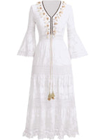 Bohemian Lace Maxi Dress with Bell Sleeves