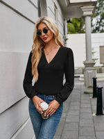 V-Neck Long Sleeve T-Shirt - Ladyez