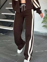 Full Size Striped Zip Up Outerwear and Pants Set Plus Size
