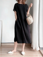 Full Size Casual Round Neck Midi Dress Plus Size - Ladyez