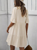 Boho Ruffle Sleeve Button Down Tiered Mini Dress