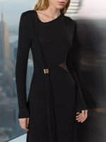 Long Sleeve Maxi Dress with Sheer Panel