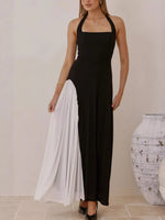 Contrast Halter Neck Maxi Dress