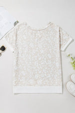 Leopard Print V Neck Side Slit Loose Fit T Shirt