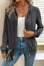 Drawstring Zip Up LongSleeve Hooded Jacket